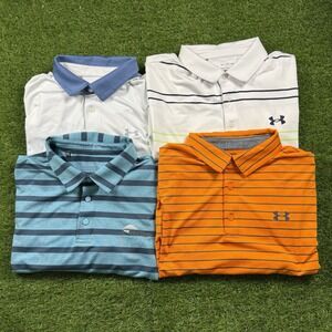 Under Armour Men's Playoff Polo Mens XL Lot Of 4 Striped Performance Golf Preppy